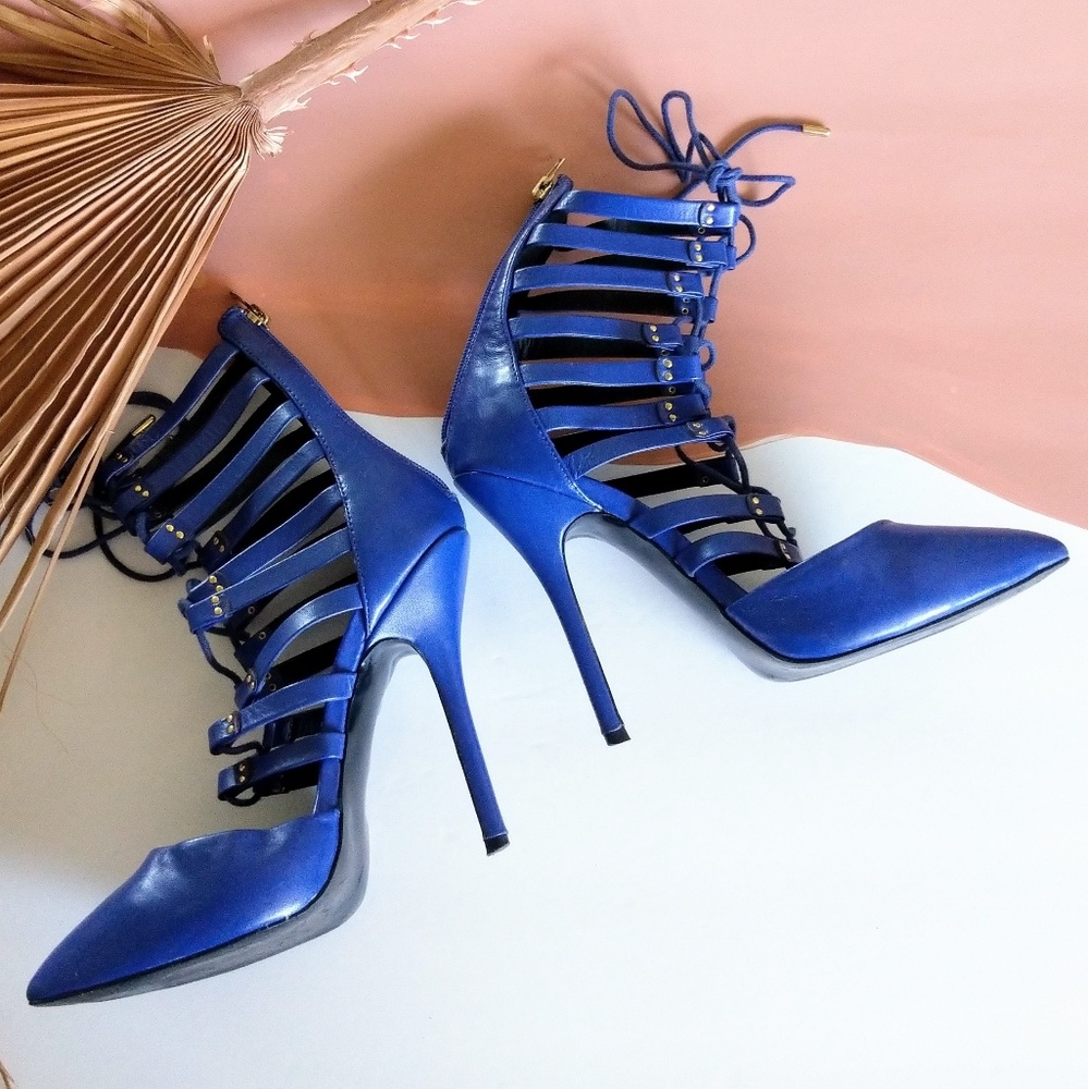 Steve Madden STS Blue Leather Lace Up Heels - Picture 5 of 8